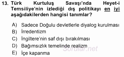 Türk Dış Politikası 1 2015 - 2016 Tek Ders Sınavı 13.Soru