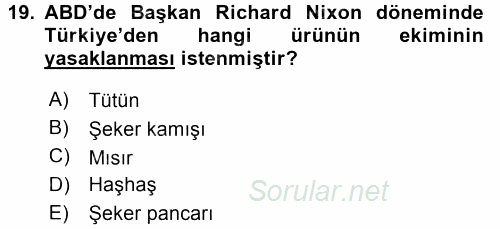 Türk Dış Politikası 1 2015 - 2016 Tek Ders Sınavı 19.Soru