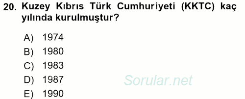 Türk Dış Politikası 1 2015 - 2016 Tek Ders Sınavı 20.Soru