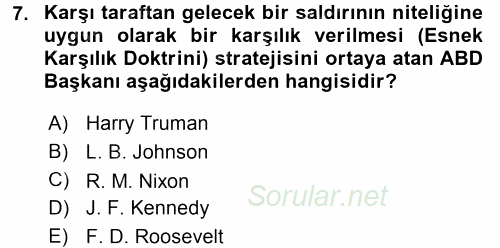 Türk Dış Politikası 1 2015 - 2016 Tek Ders Sınavı 7.Soru