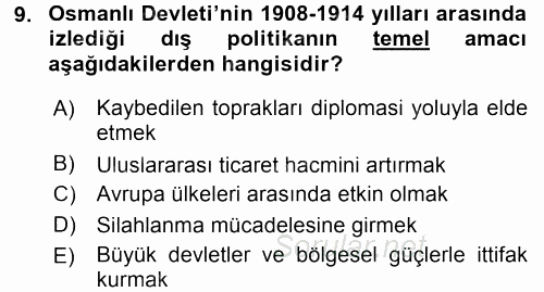 Türk Dış Politikası 1 2015 - 2016 Tek Ders Sınavı 9.Soru
