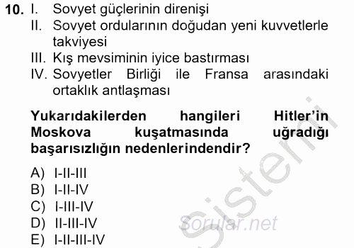 Siyasi Tarih 2 2012 - 2013 Ara Sınavı 10.Soru
