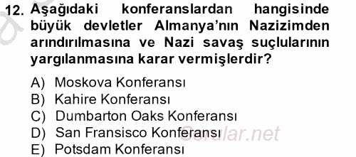 Siyasi Tarih 2 2012 - 2013 Ara Sınavı 12.Soru