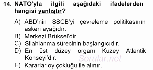 Siyasi Tarih 2 2012 - 2013 Ara Sınavı 14.Soru