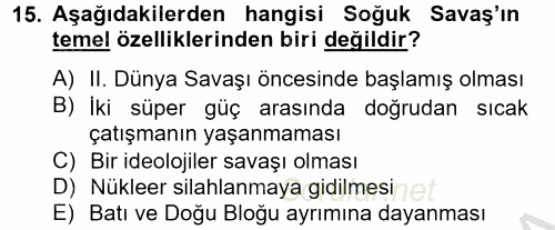 Siyasi Tarih 2 2012 - 2013 Ara Sınavı 15.Soru