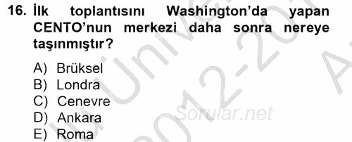 Siyasi Tarih 2 2012 - 2013 Ara Sınavı 16.Soru