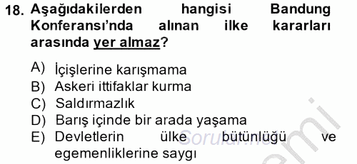 Siyasi Tarih 2 2012 - 2013 Ara Sınavı 18.Soru