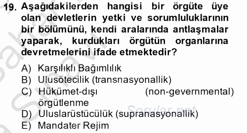 Siyasi Tarih 2 2012 - 2013 Ara Sınavı 19.Soru