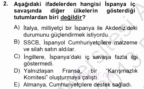 Siyasi Tarih 2 2012 - 2013 Ara Sınavı 2.Soru