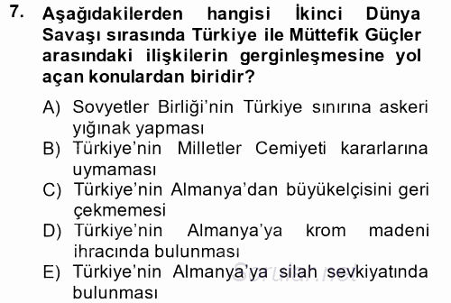 Siyasi Tarih 2 2012 - 2013 Ara Sınavı 7.Soru