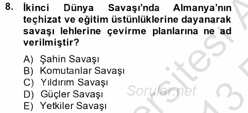 Siyasi Tarih 2 2012 - 2013 Ara Sınavı 8.Soru