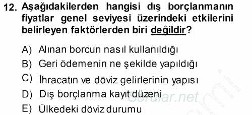 Devlet Borçları 2014 - 2015 Ara Sınavı 12.Soru