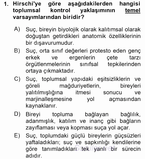 Suç Sosyolojisi 2017 - 2018 3 Ders Sınavı 1.Soru