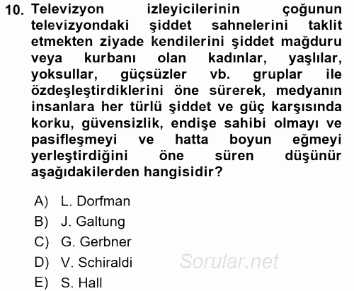 Suç Sosyolojisi 2017 - 2018 3 Ders Sınavı 10.Soru