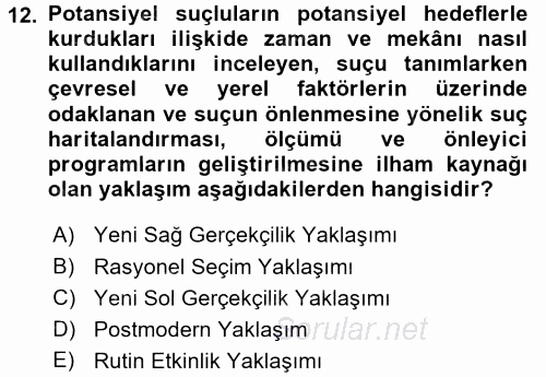 Suç Sosyolojisi 2017 - 2018 3 Ders Sınavı 12.Soru