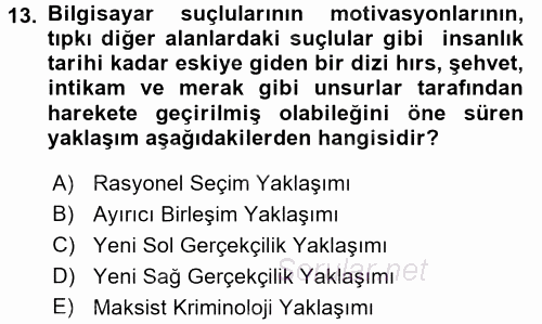 Suç Sosyolojisi 2017 - 2018 3 Ders Sınavı 13.Soru