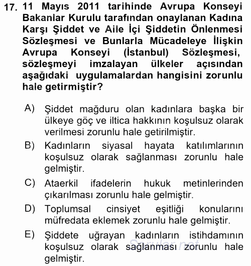 Suç Sosyolojisi 2017 - 2018 3 Ders Sınavı 17.Soru