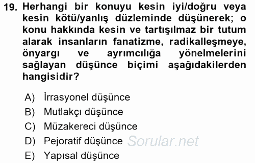 Suç Sosyolojisi 2017 - 2018 3 Ders Sınavı 19.Soru