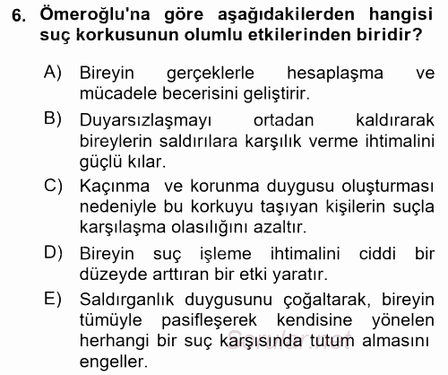 Suç Sosyolojisi 2017 - 2018 3 Ders Sınavı 6.Soru