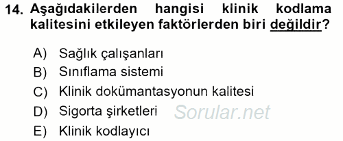 Sağlık Kurumlarında Bilgi Sistemleri 2017 - 2018 Ara Sınavı 14.Soru