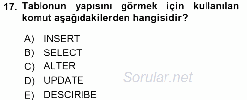 Sağlık Kurumlarında Bilgi Sistemleri 2017 - 2018 Ara Sınavı 17.Soru