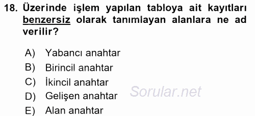 Sağlık Kurumlarında Bilgi Sistemleri 2017 - 2018 Ara Sınavı 18.Soru
