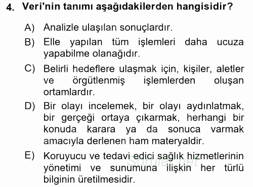 Sağlık Kurumlarında Bilgi Sistemleri 2017 - 2018 Ara Sınavı 4.Soru