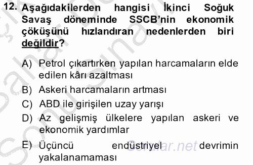 Siyasi Tarih 2 2014 - 2015 Dönem Sonu Sınavı 12.Soru