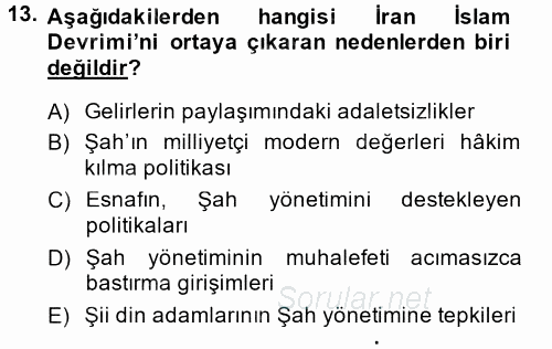 Siyasi Tarih 2 2014 - 2015 Dönem Sonu Sınavı 13.Soru