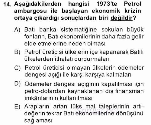 Siyasi Tarih 2 2014 - 2015 Dönem Sonu Sınavı 14.Soru