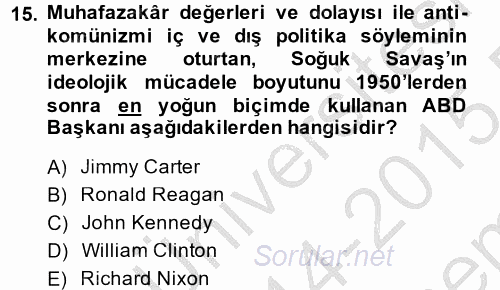 Siyasi Tarih 2 2014 - 2015 Dönem Sonu Sınavı 15.Soru