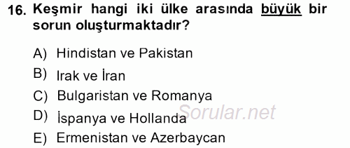 Siyasi Tarih 2 2014 - 2015 Dönem Sonu Sınavı 16.Soru
