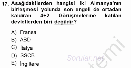Siyasi Tarih 2 2014 - 2015 Dönem Sonu Sınavı 17.Soru