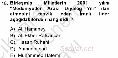 Siyasi Tarih 2 2014 - 2015 Dönem Sonu Sınavı 18.Soru