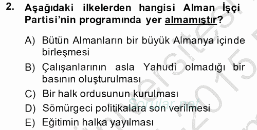 Siyasi Tarih 2 2014 - 2015 Dönem Sonu Sınavı 2.Soru