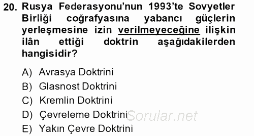 Siyasi Tarih 2 2014 - 2015 Dönem Sonu Sınavı 20.Soru