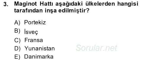 Siyasi Tarih 2 2014 - 2015 Dönem Sonu Sınavı 3.Soru