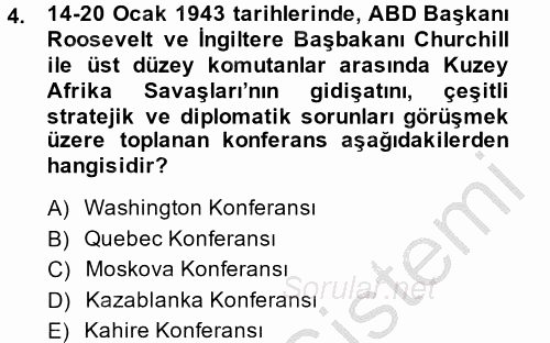 Siyasi Tarih 2 2014 - 2015 Dönem Sonu Sınavı 4.Soru