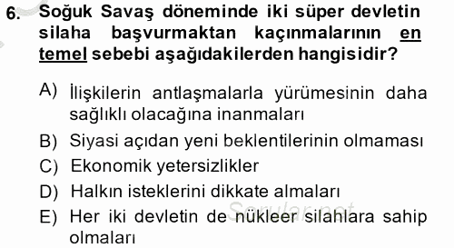 Siyasi Tarih 2 2014 - 2015 Dönem Sonu Sınavı 6.Soru