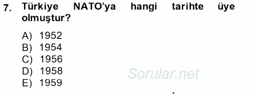Siyasi Tarih 2 2014 - 2015 Dönem Sonu Sınavı 7.Soru