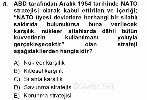 Siyasi Tarih 2 2014 - 2015 Dönem Sonu Sınavı 8.Soru