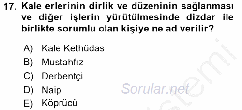 Osmanlı´da İskan ve Göç 2016 - 2017 Ara Sınavı 17.Soru