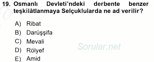 Osmanlı´da İskan ve Göç 2016 - 2017 Ara Sınavı 19.Soru