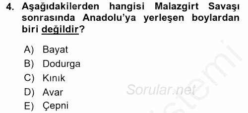 Osmanlı´da İskan ve Göç 2016 - 2017 Ara Sınavı 4.Soru