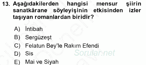 II. Abdülhamit Dönemi Türk Edebiyatı 2015 - 2016 Dönem Sonu Sınavı 13.Soru