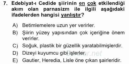 II. Abdülhamit Dönemi Türk Edebiyatı 2015 - 2016 Dönem Sonu Sınavı 7.Soru