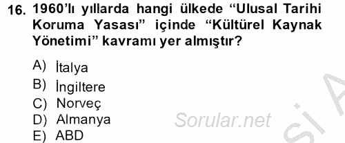 Arkeolojik Alan Yönetimi 2014 - 2015 Dönem Sonu Sınavı 16.Soru