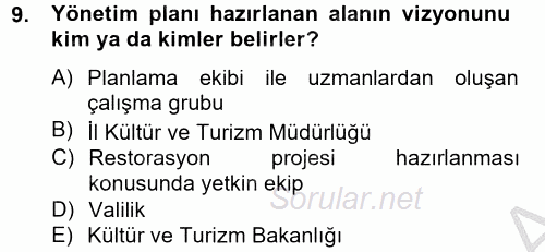 Arkeolojik Alan Yönetimi 2014 - 2015 Dönem Sonu Sınavı 9.Soru