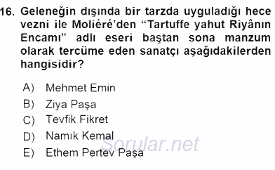 Yeni Türk Edebiyatına Giriş 2 2015 - 2016 Ara Sınavı 16.Soru