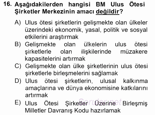 Uluslararası Sosyal Politika 2013 - 2014 Dönem Sonu Sınavı 16.Soru